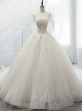 Ball Gown Sequins Tulle Sequins Backless With Beading Wedding Dress Prom Dresses